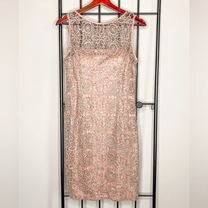 Adrianna Papell Blush Nude Lace Sequin Illusion Cocktail Dress Sz 8